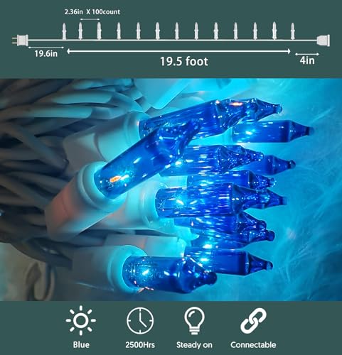 HISHINY Christmas Lights 100 Count Blue Christmas Tree String Lights with White Wire for Outdoor Indoor Christmas Decorations Wedding Decorations Valentines Day Decor,UL Certified (21feet) - color: Blue