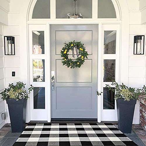 MUBIN Cotton Buffalo Plaid Rug, 27.5x43 Black and White Outdoor Rug Front Door Decorative Mat, Washable Doormat Foldable Area Rug Layered Door Mats Rug for Front Porch, Entryway, Patio - color: Black White Plaid, size: 2'3" x 3'7" (Rectangular)