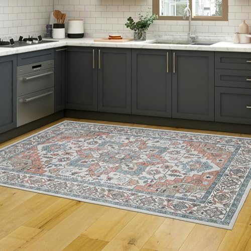 Area Rug 4×6, Vintage Boho Rug,Ultra-Soft Low Pile, Washable, Non Slip,Stain Resistant, Printed Carpet for Living Room Bedrooms Playroom Office Kitchen,Red/Beige - color: Red/Beige, size: 4×6