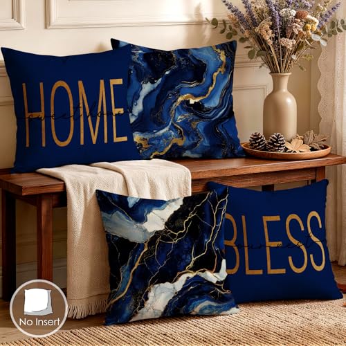 OBSEDE Blue Marble with Faith Quotes Decorative Throw Pillow Covers 18 × 18 in, Set of 4, Couch Cushion Cases Inserts for Sofa Bed Living Room Home Decor, Single-Sided Print - color: Blue Marble With Faith Quotes, size: 18" x 18" (Pack of 4)