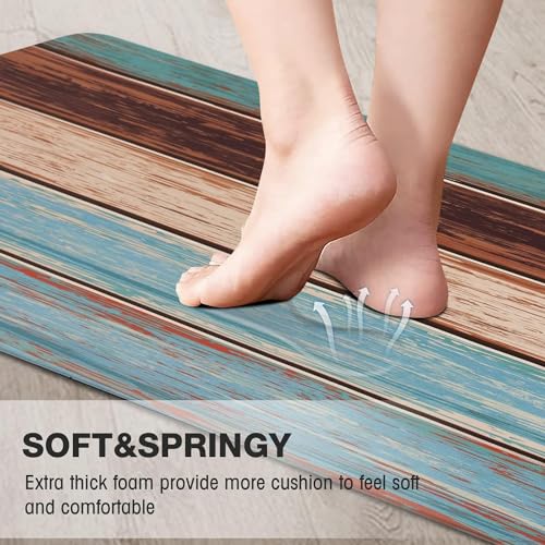 MAYHMYO Kitchen Rugs and Mats Set of 2 Teal Farmhouse Anti Fatigue Mat PVC Non Slip Retro Rustic Wood Texture Kitchen Mats for Floor,17.3 x 29 x 0.4 inch + 17.3 x 47 x 0.4 inch - color: Farmhouse, size: 29"L X 17.3"W X 0.4"Th + 47"L X 17.3"W X 0.4"Th