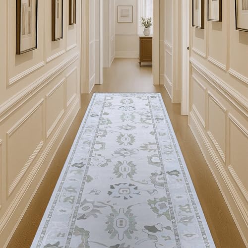 Fame Living Cream Beige Oushak Runner Rug, Modern Runners, Turkish, Eclectic, Floral, Pastel, Washable, Small Rug, Short Runner for Hallway, Entryway, Laundry, Bedroom, Kitchen, Bathroom, 2'5"x6'5" - color: Cream Beige, size: 2'6" x 6'6" (Rectangular)