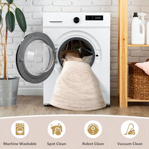 Asrug Imitation Jute Low Pile Round Rug Area Rug Washable Non-Slip Circle Rug Soft Plush Touch Circle Rugs Round for Kitchen Bathroom Living Bedroom Nursery, Carpet 2ft /24 inch/61 cm Khaki - color: Khaki, size: 2ft