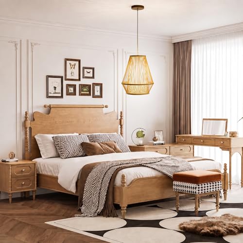 12 Inch Pendant Light, Hanging Ceiling Lamp with Handwoven Bamboo Basket Shade, Adjustable Pendant Fixture for Kitchen Island, Dining Room, Bedroom - color: NATURE
