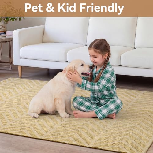 3x5 Area Rug, Washable Non Slip Entryway Rug for Front Door, Low Profile Living Room Mat, Easy Clean Woven Carpet for Bedroom Dining Room, Neutral Brown - color: Brown-c, size: 3' x 5'