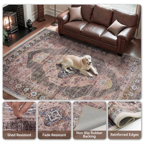 Pink Brown 6x9 Area Rugs for Living Room Bedroom Rug Girl Nursery Rug Washable Soft Study Room Dining Room Rugs Carpet Water Repellent Easy Care Non Slip - color: Pink/Caramel, size: 6' X 9' (Rectangular)