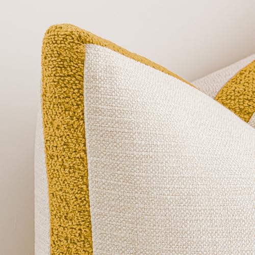 a moment Loop Yarn Linen-Like Pillow Cover Natural Soft Decorative Throw Pillow Case Farmhouse 20x20 Inch, Bohemian Textured Cushion Cover for Sofa Bed, Wrinkle-Resistant Home Decor Mustard Yellow - color: Mustard Yellow, size: 20" x 20" (Pack of 2)