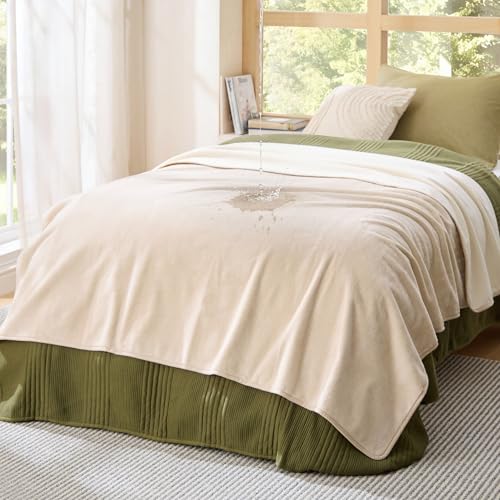 Bedsure Waterproof Blanket for Bed Twin Size 60"x80"- Soft Flannel Fleece Couch Cover Throw Blanket for Large Dogs Pet Leakproof Protector for for Camping, Travel, Cream - color: Cream, size: Twin(60x80")