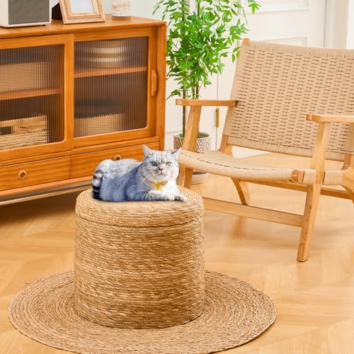 Wimarsbon 18'' Ottoman Pouf, Natural Braided Poof, Rustic Handweave Lounge Pouffe, Boho Footrest Stool for Bedroom, Accent Table for Living Room (Storage - 18inch Natural Cattail L) - color: Storage - 18inch Natural Cattail L