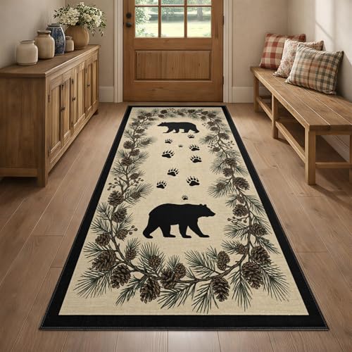 Bear Runner Rug 2x8, Bear Paw Print Runner Rug, Farmhouse Rustic Lodge Rugs Non-Shedding & Easy Care, for Laundry Room Kids Bedroom - color: Bear, size: 2' x 8'(Runner)