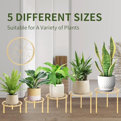 5 Pack Metal Plant Stands,Heavy Duty Potted Holder for Flower Pot, Rustproof Iron Plant Risers, Suitable for Indoor and Outdoor Decoration ,Garden Container Round Supports Rack for Planter - color: Gold - 5 Pack