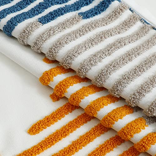 Modern Striped Embroidered Throw Pillow Covers 20x20 Set of 2 Textured Tufted Patterned Cotton Boho Pillow Covers Spring Decorative for Couch Bed Living Room Outdoor Yellow and Blue - color: Yellow and Blue, size: 20" x 20" (Pack of 2)