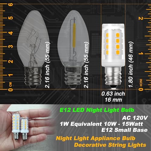 E12 LED Candelabra Base Night Light Bulb 1 Watt Equivalent 10W 15W, AC120V 150lm 2700K Warm White C7 E12 Small Bulbs for Salt Lamp Appliance Bulb Decorative String Lights, Non-dimmable, 4 Pack - color: 2700k Warm White, size: 1 Watt-Non-dimmable-4 Pack