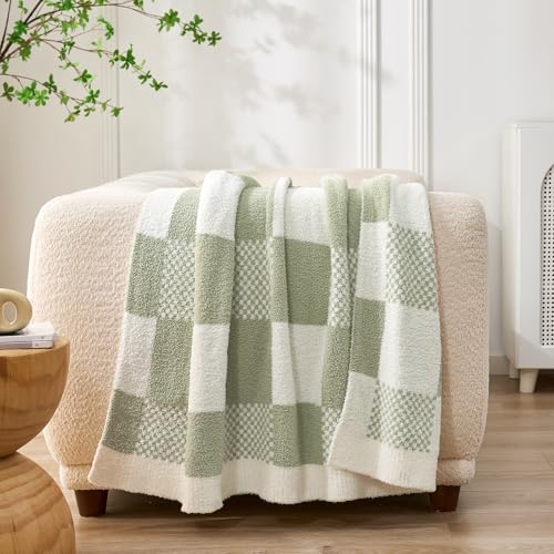 Snuggle Sac Checkered Blanket, Sage Green Throw Blanket for Couch Checker Microfiber Warm Fuzzy Cozy Soft Oversized Throw XL Reversible Checkered Blankets for Sofa, Chair, Bed, 50x70 inches - color: Checker Sage Green, size: Throw-XL(50"x70")