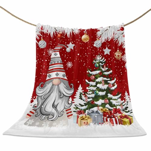 Christmas Gnome Throw Blankets, Winter Merry Christmas Tree Balls Soft Fleece Blanket Decorative for Home Sofa Couch Chair Living Bedroom,40x50 Inches, Red - color: Christmas-lxm13071, size: 40x50 Inch