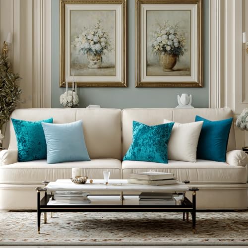 MIULEE Velvet Throw Pillow Covers Set of 2, Soft Neutral Decorative Pillow Cases with Luxurious Textured Vintage Cushion Covers for Home Decor Couch Sofa Bed,Teal Blue 18x18 inch - color: Teal Blue, size: 18" x 18" (Pack of 2)