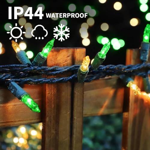 LAMPHOME St. Patrick's Day Mini String Lights, Super-Bright Extendable Green and Yellow Christmas Lights Decoration 100Lights 19.6ft UL Certified Mini Bulb for Outdoor Christmas Tree Decor - color: Green and Yellow