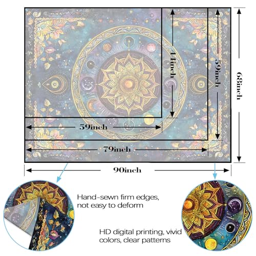Lunerfex Mandala Solar System Tapestry Boho Tapestry for Bedroom Galaxy Tapestries Wall Hanging Living Room Wall Art and Home Decor 44x60 - color: Blue, size: 60"L x 44"W