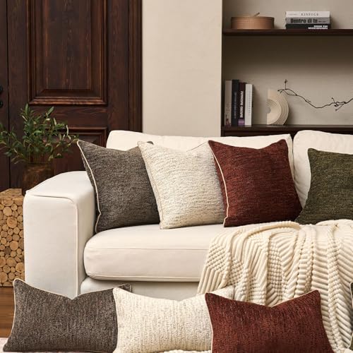 Yangest Chenille Pillow Cover 18 x18 Inches, Thick Textured Square Throw Pillow Cover Farmhouse Modern Soft Accent Couch Neutral Pillow Cover for Living Room Bedroom, Gray Brown - color: Gray Brown, size: 18" x 18" (Pack of 1)