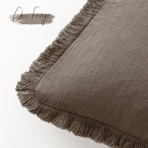 Foindtower Decorative Linen Fringe Throw Pillow Covers Cozy Boho Farmhouse Cushion Cover with Tassels Soft Accent Pillowcase for Chair Sofa Bed Living Room Home Decor, 16×16 Inch,1PC,Light Coffee - color: Malt Ball, size: 16" x 16" (Pack of 1)