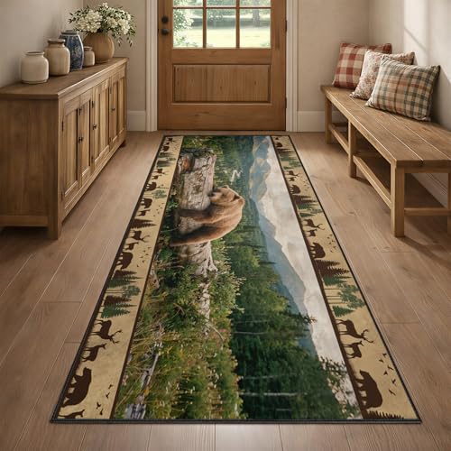 Bear Runner Rug 2x7, Lodge Cabin Bear Runner Rugs, Woodland Wild Animal Rug for Entryway, Non-Slip Machine Washable Farmhouse Carpet - color: Bear, size: 2' X 7'(runner)