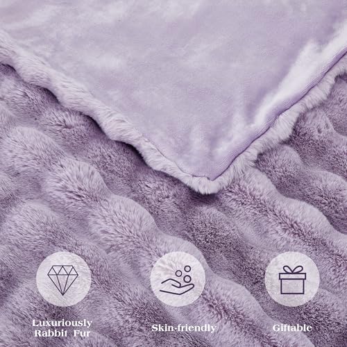 JONIYEAR Extra Large Soft Fuzzy Bubble Faux Rabbit Fur Bed Blanket Queen Size 80" x 90", Reversible Aesthetic Warm Thck Fluffy Blanket for Winter, Luxury Cozy Shaggy Plush Furry Blankets,Lilac Purple - color: Lilac Purple - 900gsm, size: Queen Size - 80"