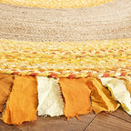 SAFAVIEH Cape Cod Collection 4' Round Gold / Natural CAP701D Handmade Boho Fringe Jute & Cotton Area Rug - color: Gold/Natural, size: 4' (Round)