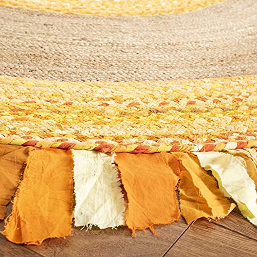 SAFAVIEH Cape Cod Collection 4' Round Gold / Natural CAP701D Handmade Boho Fringe Jute & Cotton Area Rug - color: Gold/Natural, size: 4' (Round)