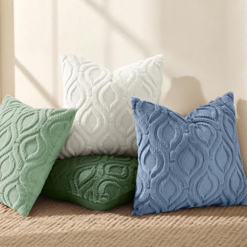 decorUhome Throw Pillow Covers 16x16 Inch Set of 2, Soft Plush Faux Wool Dusty Blue Solid Couch Pillow Covers, Accent Farmhouse Neutral Square Pillow Cases for Sofa Bed Living Room - color: Dusty Blue, size: 16" x 16" (Pack of 2)