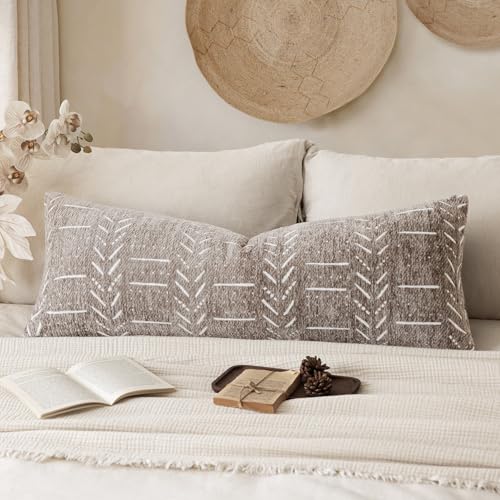 Home Décor Decorative Boho Chenille Throw Pillow Covers Textured Neutral Cushion Covers Soft Farmhouse Body Pillowcase for Couch Sofa Chair Bed Living Room, 14×36 Inch, 1 Piece, Light Taupe - color: Plaza Taupe, size: 36" x 14" (Pack of 1)