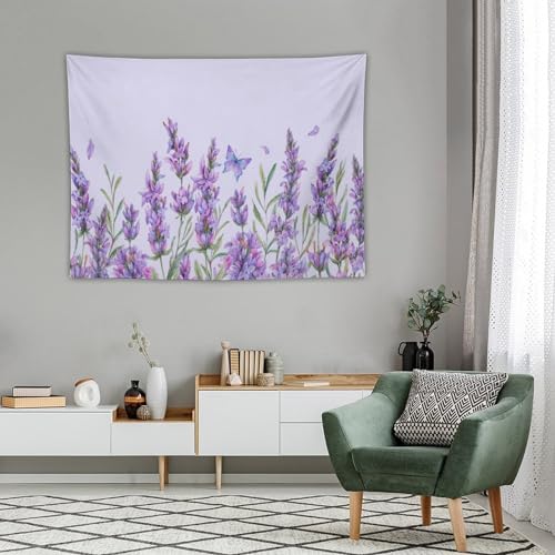 HZOHNAGO Lavender Flower Tapestry Watercolor Purple Floral Butterfly Pattern Printed Wall Tapestry Wall Hanging for Bedroom Living Room Dorm 40" W x 30" H - color: Lavender-10, size: 40"L x 30"W