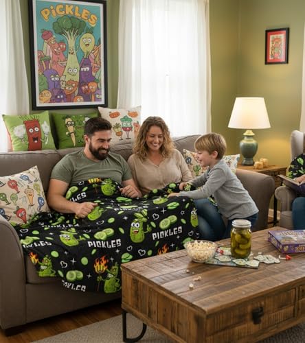Aipon Pickle Blanket Gifts for Pickle Lovers, Funny Food Cucumber Blankets 50"x 60", Black Soft Cozy Lightweight Throw Blanket for Women Kids Teens Boys Girls - color: Black Green Pickle, size: 50.00'' × 60.00''