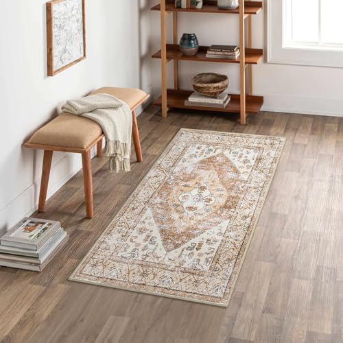 Lahome Boho 2x4 Rug Runner, Non-Slip Low-Pile Washable Kitchen Rugs Small Throw Bath Mat Runner, Oriental Accent Print Runners Area Runners for Hallway Bedroom Entryway Kitchen Living, Taupe Adelyn - color: Taupe, size: 2' x 4' (Rectangular)
