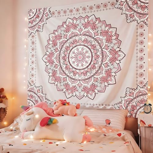 Atrippy Boho Pink Mandala Wall Tapestry for Bedroom, White and Pink Aesthetic Tapestry Room Decor for Teen Girls, Art Floral Wall Hanging for College Dorm (51''x60'') - color: A Pink Mandala Tapestry, size: 60"L x 51"W