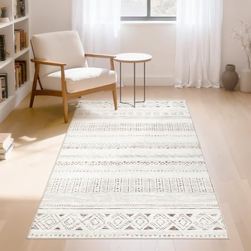cotiled 3x5 Area Rugs Living Room Rug: Washable Boho Rugs with Non Slip Backing Small Soft Indoor Stain Resistant Carpet for Bedroom Farmhouse Dining Room Lightweight Home Decor L Brown/Cream - color: Light Brown/Cream, size: 3' x 5' (Rectangular)