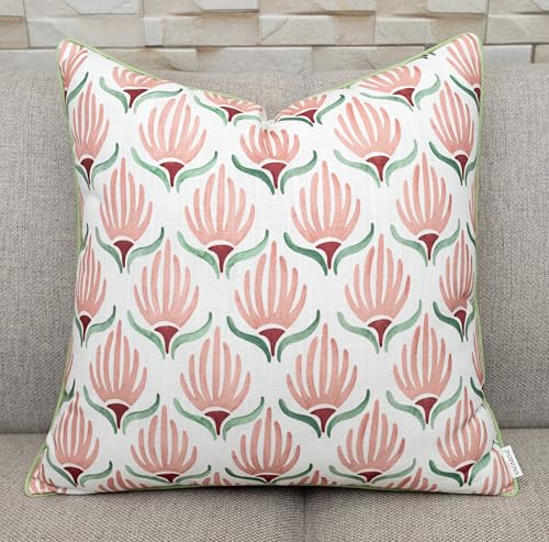 VAGMINE Art Deco Stylized Floral 20x20 Inch Throw Pillow Cover - Blush Sage Pink Green Bloom Print on Textured Polyester - Cushion Case for Couch Sofa - Persian Tulip - color: Persian Tulip, size: 20" x 20" (Pack of 1)