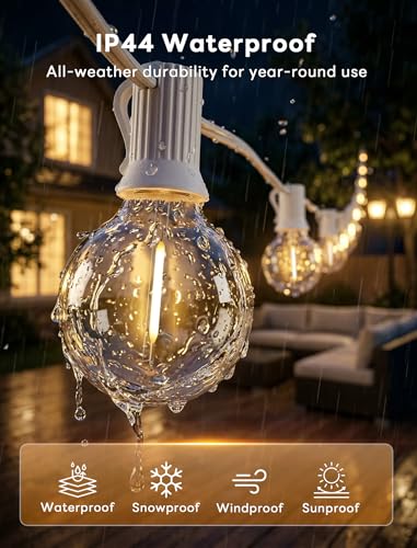 Abeja 25Ft LED Outdoor String Light, Patio Globe String Lights with 27 Shatterproof LED Clear Bulbs(2 Spare), Hanging Patio String Lights for Backyard Decor Bistro Party Yard Decor- White Wire - color: Warm White-White, size: 25FT
