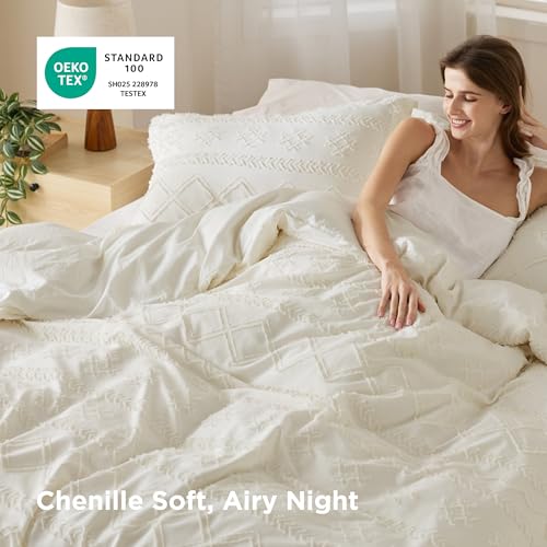 Bedsure Boho Duvet Cover Queen Size, Soft & Comfortable Elegant Design Boho Bedding for Decoration, Machine Washable Comforter Cover for All Seasons,Includes 1 Duvet Cover & 2 Pillow Shams,White - color: 06 - White (No Comforter), size: Queen (90" X 90")