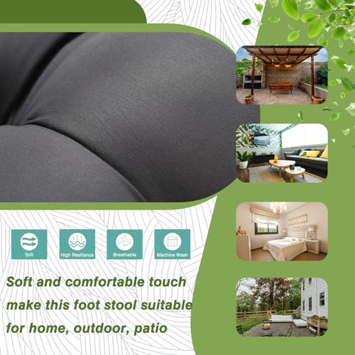 15" Foldable Foot Stool Ottoman with Metal Frame - Washable Dark Grey Upholstered Indoor/Outdoor Footrest for Living Room, Bedroom, Patio - Space-Saving Compact Design - color: Dark Grey