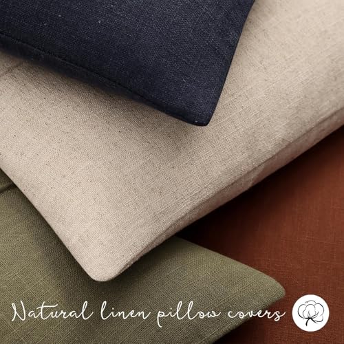 Decorative Linen Throw Pillow Covers 18x18 Set of 2 Solid handcrafted Striped Cushion Covers for Bed Soft Modern Farmhouse Neutral Pillowcase for Couch Bedroom Living Room Home Decor(Natural Beige) - color: Natural Beige, size: 18" x 18" (Pack of 2)