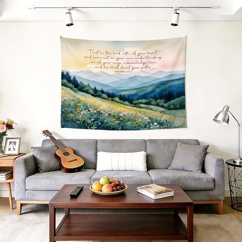 gsgfdshf Christian Mountain Wall Tapestry, Proverbs 3:5-6 Trust in the Lord with All Your Heart Bible Verse Tapestry Wall Hanging for Bedroom Living Room Home Church Decor, 50x60 Inch - color: Landscape Text-Tapestry-C