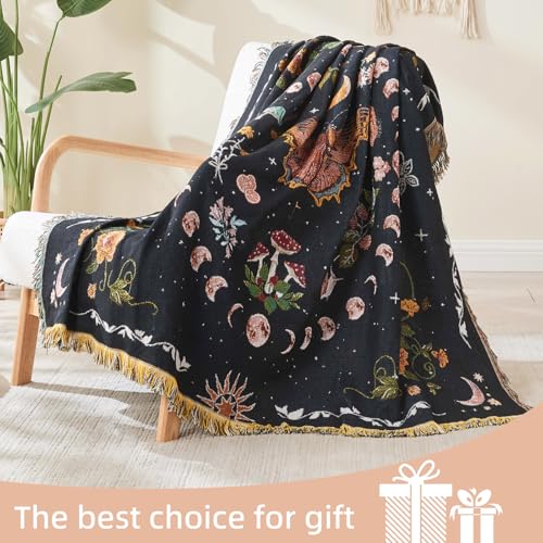 Boho Throw Blanket Reversible Cotton Bohemian Tapestry Hippie Room Decor Outdoor Blanket Double Sided (Black Butterfly 50"x60") - color: Black Butterfly, size: 50*60 inch