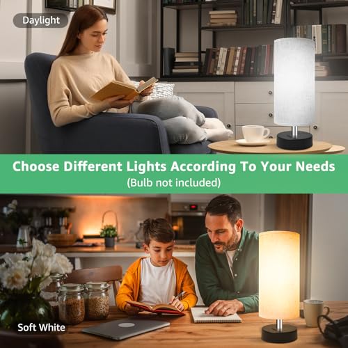 DEGNJU Bedside Table Lamp, Mini Minimalist, Flaxen Fabric Shade, 2 Pack | 11.8 Inch, Round Shade, For Bedroom Night Stands, Desk Reading Lamp, Dorm Living Office Room - color: Round-Flaxen-11 Inch, size: 2 Pack