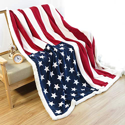 UKELER US Flag Patriotic Sherpa Throw Blanket 50''×60'', American National Flag Fleece Blanket for Bed/Couch/Sofa/Office/Camping, USA Military Veteran July 4th Gift - color: B-american Flag, size: 50''x60''