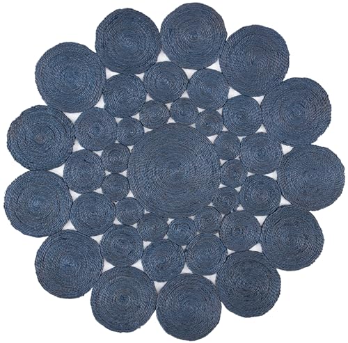 SAFAVIEH Natural Fiber Round Collection 5' Round Navy NF363N Handmade Boho Charm Farmhouse Jute Area Rug - color: Navy, size: 5' (Round)