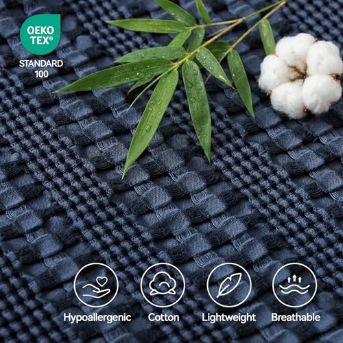 a moment 2 Pack Bamboo Fiber Pillow Covers - Waffle Weave, Ultra Soft & Breathable, Euro Shams Cotton Throw Pillow for Couch, Sofa, Bedroom Living Room 22x22 Inch Navy Blue - color: Navy Blue, size: 22" x 22" (Pack of 2)