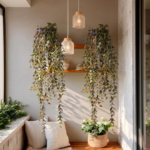 Artificial Hanging Plant 2 Pcs Faux Plant Ivy Vine Faux Eucalyptus Vines Fake Potted Greenery for Wall Living Room Home Shelf Office Bathroom Outdoor Indoor Decor (Type 3) - color: Type 3