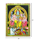 Lord Shiva Family Batik Cotton Wall Hanging Yoga Painting : Size 43"x30" Inches - color: Shva Family