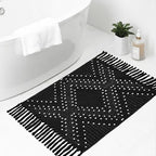 Black Bathroom Rug 2x3ft, Washable Boho Small Bath Mat Non Slip, Aztec Area Rug Floor Mat with Tassel for Kitchen, Entryway, Front Porch - size: 2' x 3' (Runner)