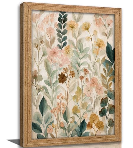 Vexlynora Vintage Watercolor Floral Framed Wall Art - Cottagecore Pastel Flower Canvas Wall Decor Boho Plant painting Picture Retro Country Botanical Artwork for Living Room Bedroom - color: Floral, size: 10"L x 8"W